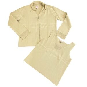 Vintage Sigrid Olson sport 2 piece sweater set chartreuse lightweight sz medium